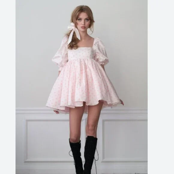Selkie cottage puff dress in parfait poet